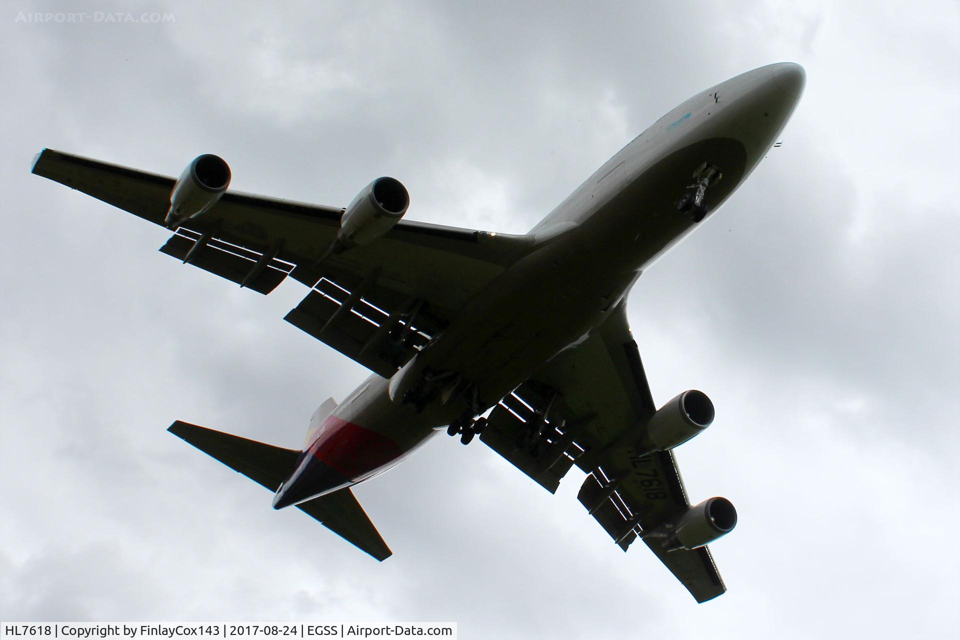 HL7618, 1992 Boeing 747-446 C/N 26343, Landing at London Stansted (STN) from Moscow Domodedovo (DME) as OZ793