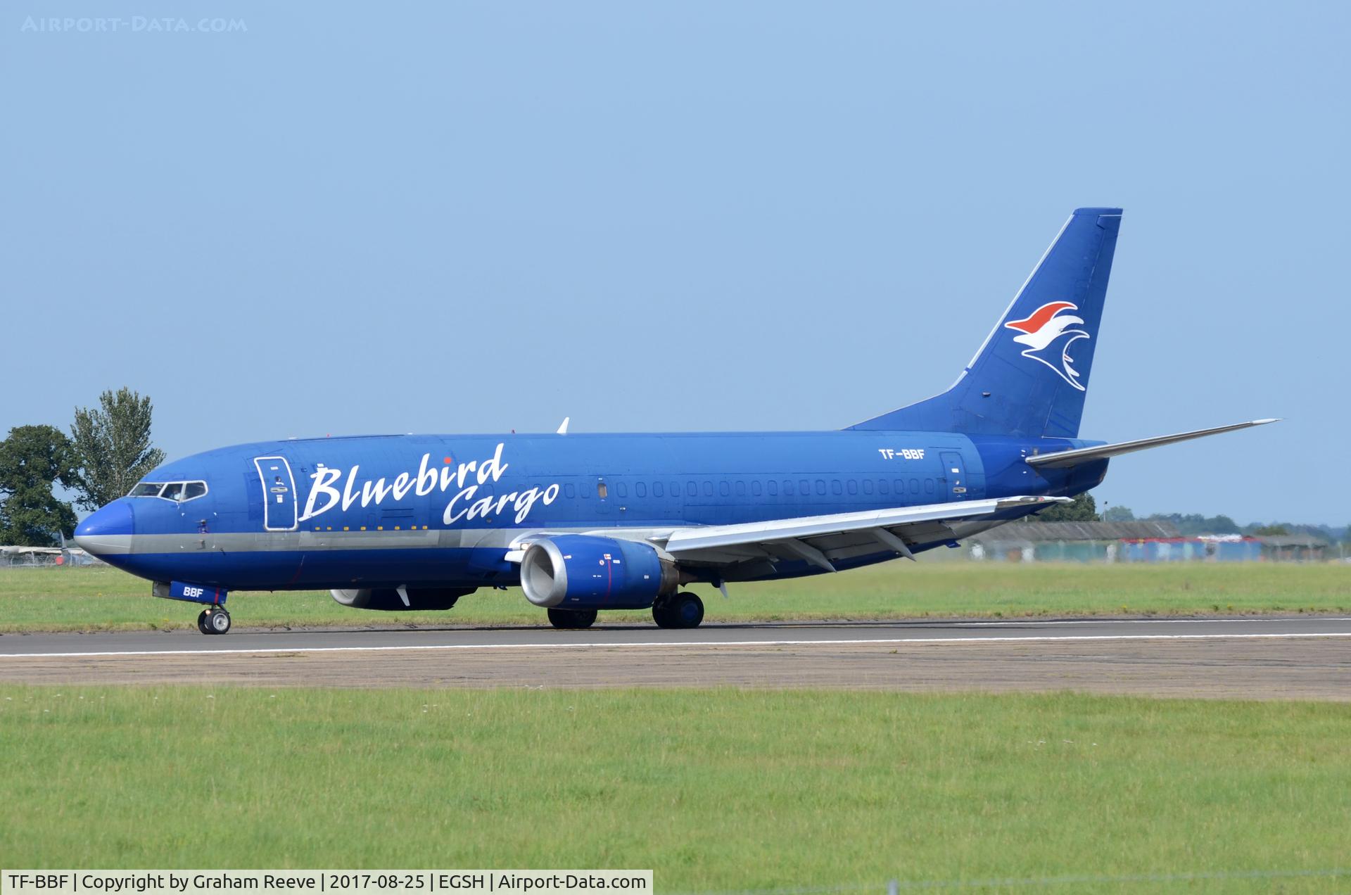 TF-BBF, 1992 Boeing 737-36E(SF) C/N 25264, Just landed at Norwich.