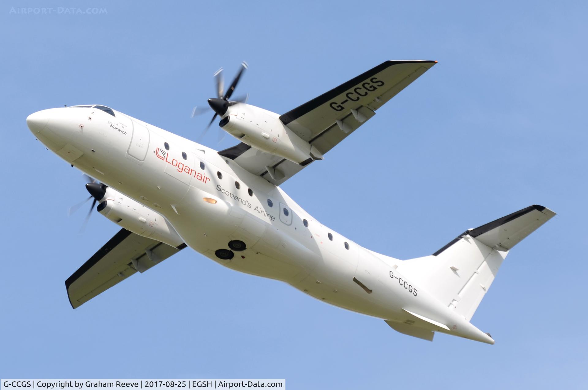 G-CCGS, 1998 Dornier 328-100 C/N 3101, Departing from Norwich.