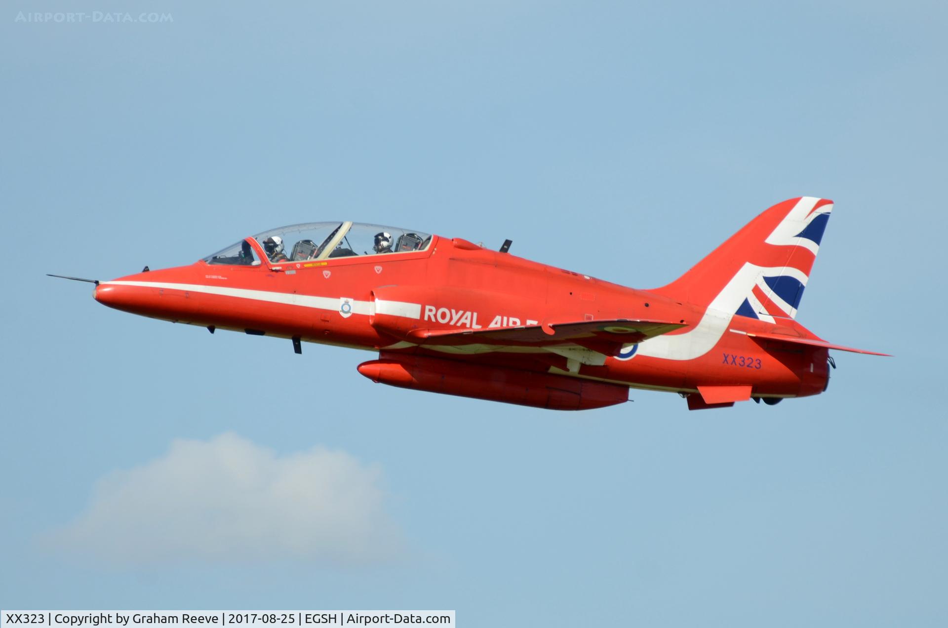 XX323, 1980 Hawker Siddeley Hawk T.1 C/N 167/312148, Departing from Norwich.