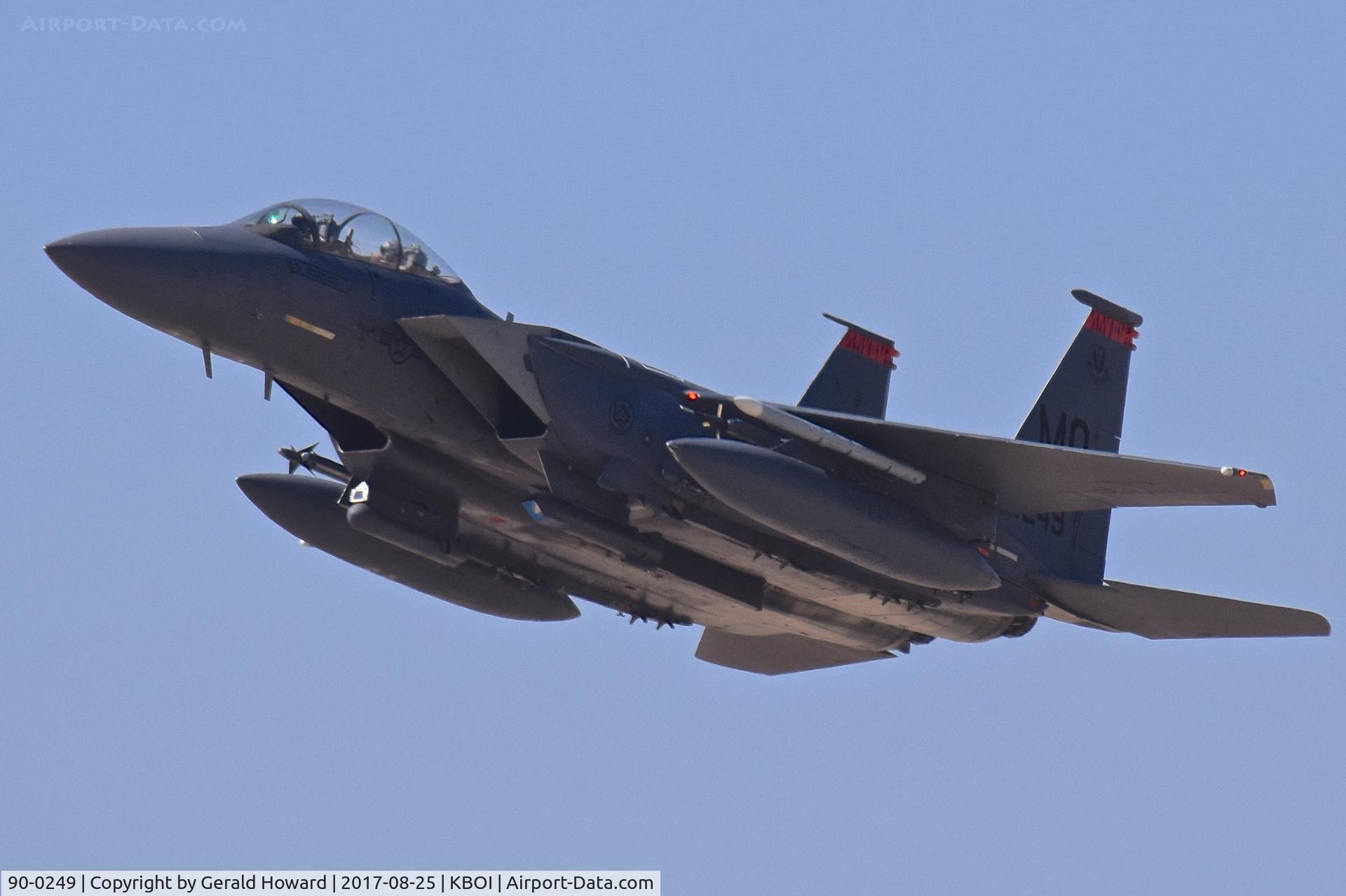 90-0249, 1990 McDonnell Douglas F-15E Strike Eagle C/N 1184/E151, Low pass over RWY 10L. 391st Fighter Sq. 
