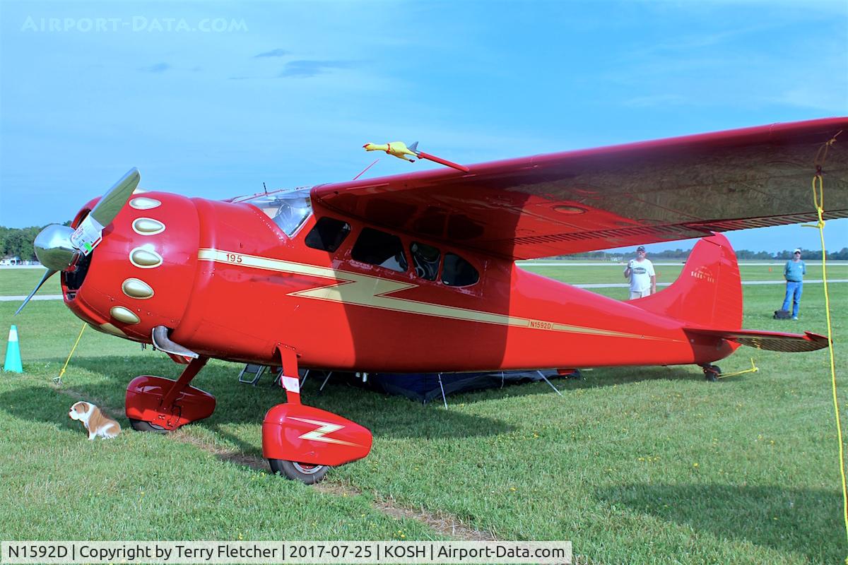 N1592D, 1952 Cessna 195B Businessliner C/N 7875, At 2017 EAA Airventure at Oshkosh
