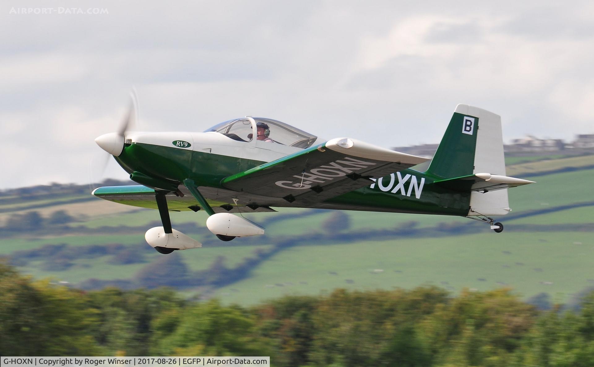 G-HOXN, 2007 Vans RV-9 C/N PFA 320-14229, Visiting RV-9 departing Runway 22.