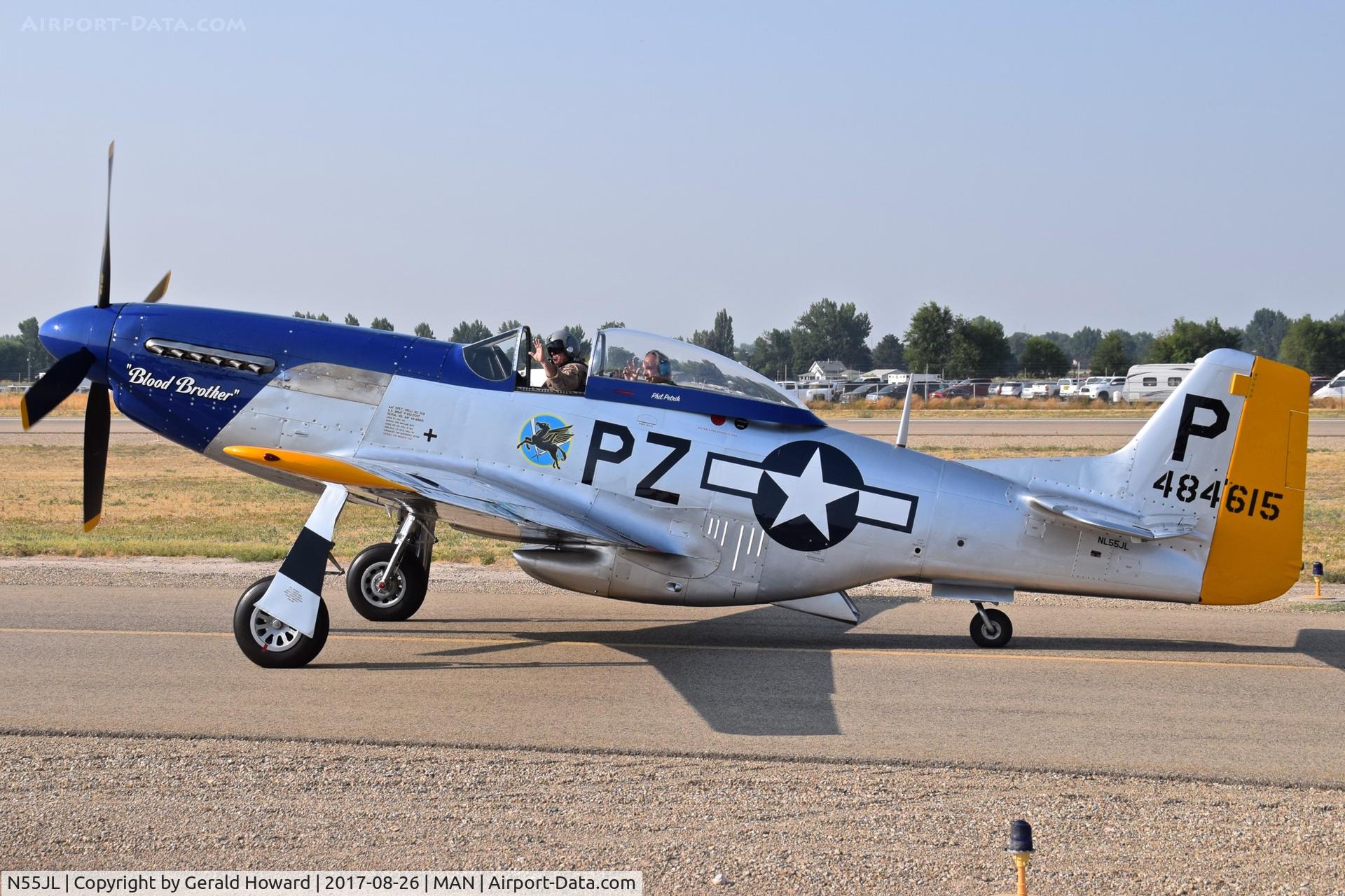N55JL, 1944 North American F-51D Mustang C/N 124-44471, Taxing to RWY 29. Repainted and renamed.