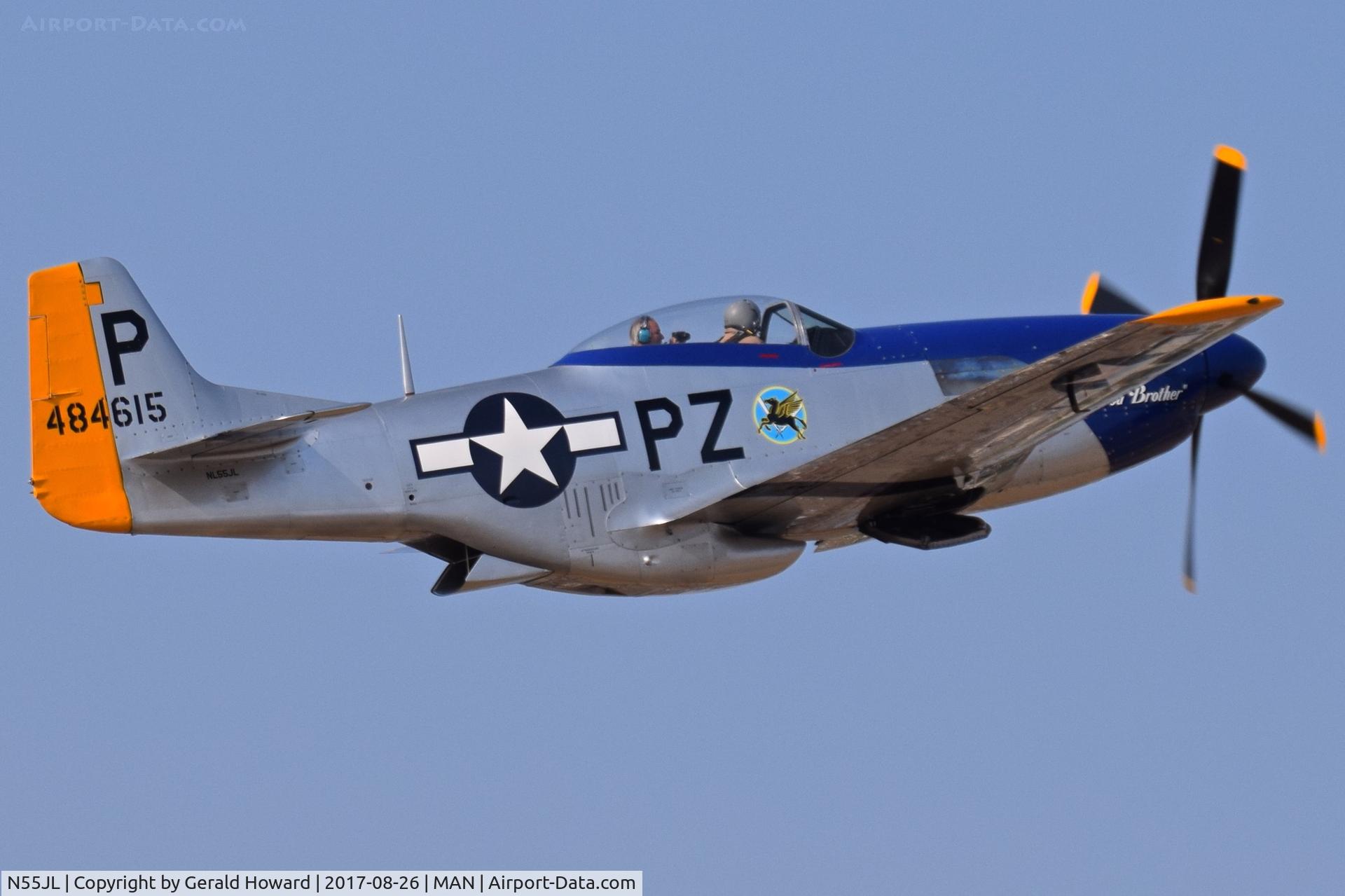 N55JL, 1944 North American F-51D Mustang C/N 124-44471, Departing RWY 29.