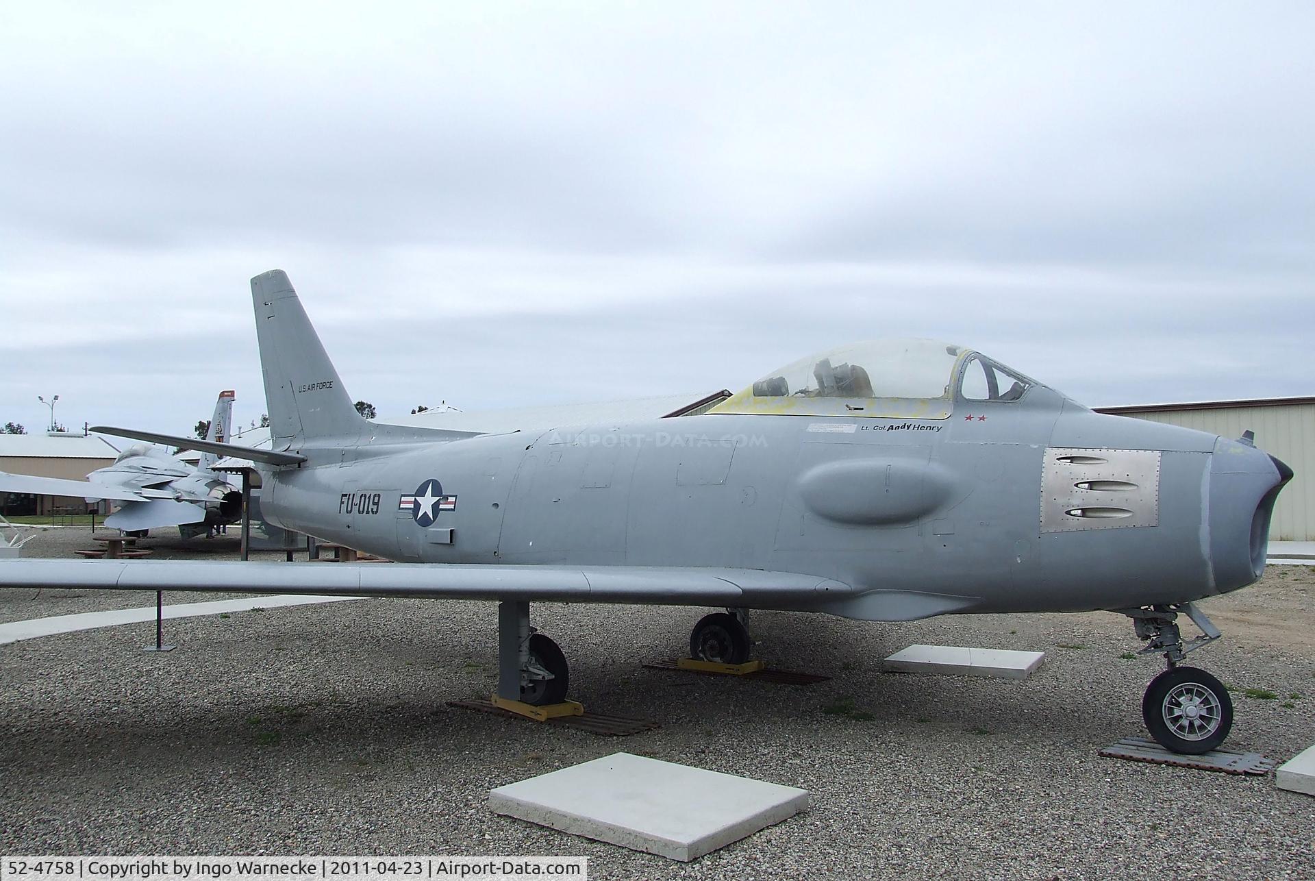 52-4758, North American RF-86F Sabre C/N 191-454, North American RF-86F Sabre at the Estrella Warbirds Museum, Paso Robles CA