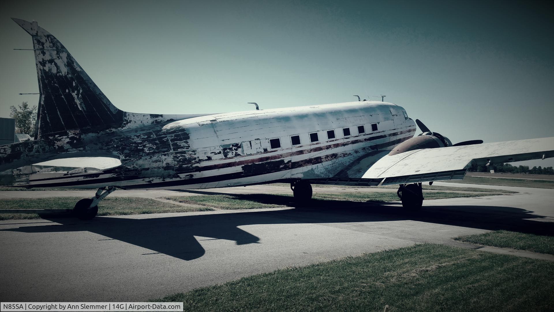 N85SA, 1943 Douglas DC3A C/N 11637, Sitting on the runway at Fremont Airport (14G), 2016.
She is a 1942 - original s/n 42-68710 - looking to return her to Normandy for the 75th anniversary of D-Day in 2019.

www.savinglulubelle.org
FB: Saving Lulu Belle, Inc.