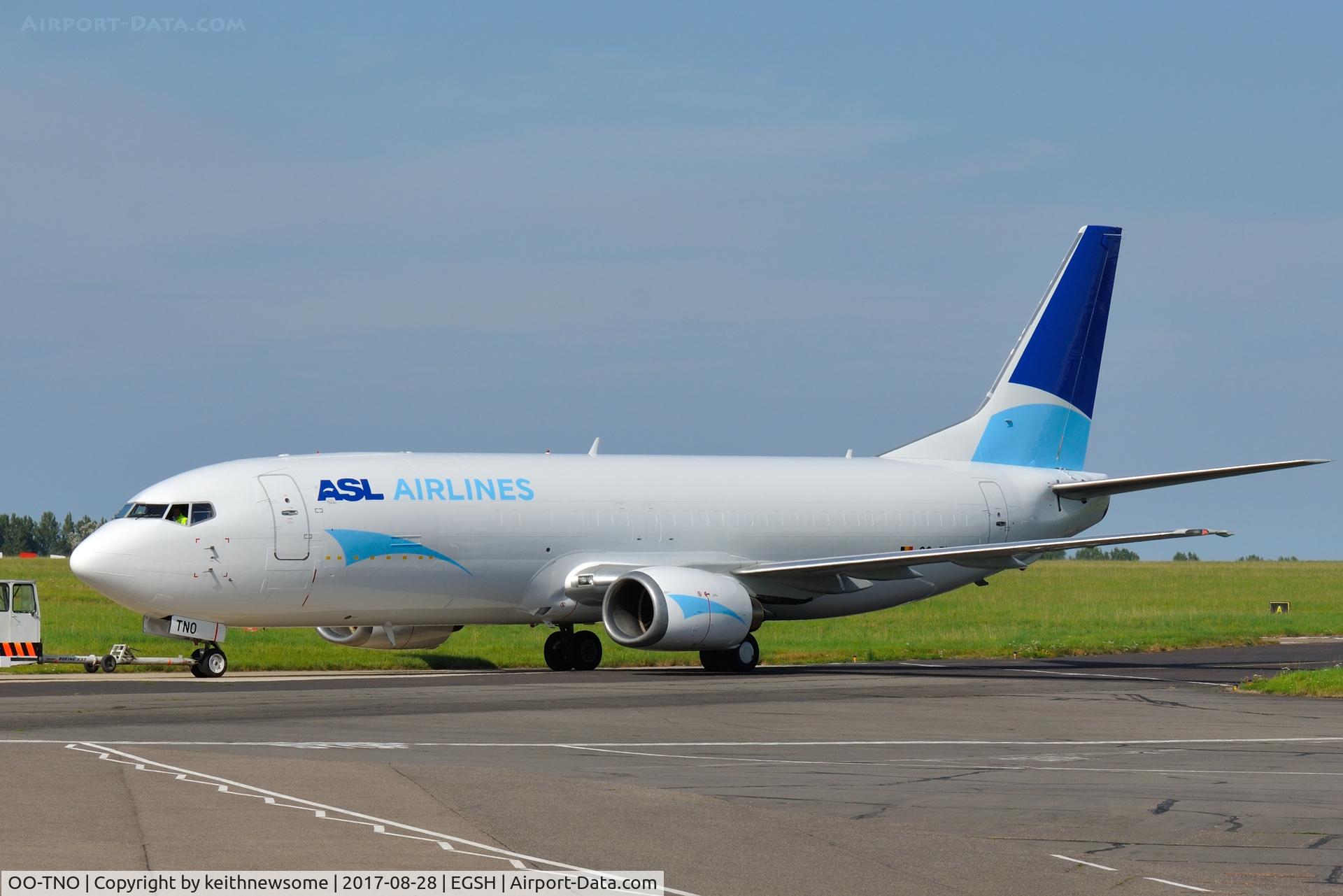 OO-TNO, 1997 Boeing 737-49R C/N 28881, Removed from spray shop in ASL Airlines colour scheme.