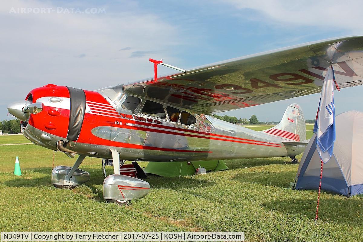 N3491V, 1948 Cessna 195 C/N 7195, At 2017 AirVenture at Oshkosh