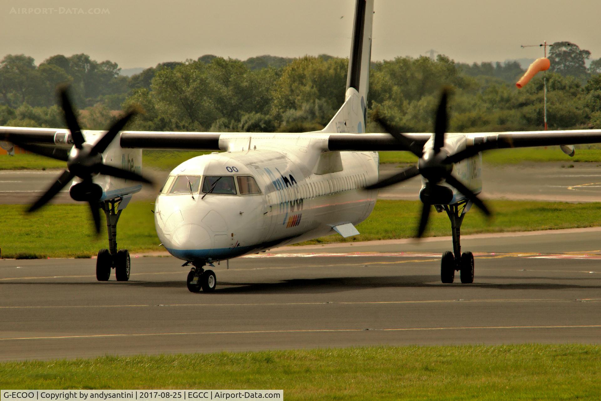 G-ECOO, 2009 De Havilland Canada DHC-8-402Q Dash 8 C/N 4237, taxing in to its gate/stand
