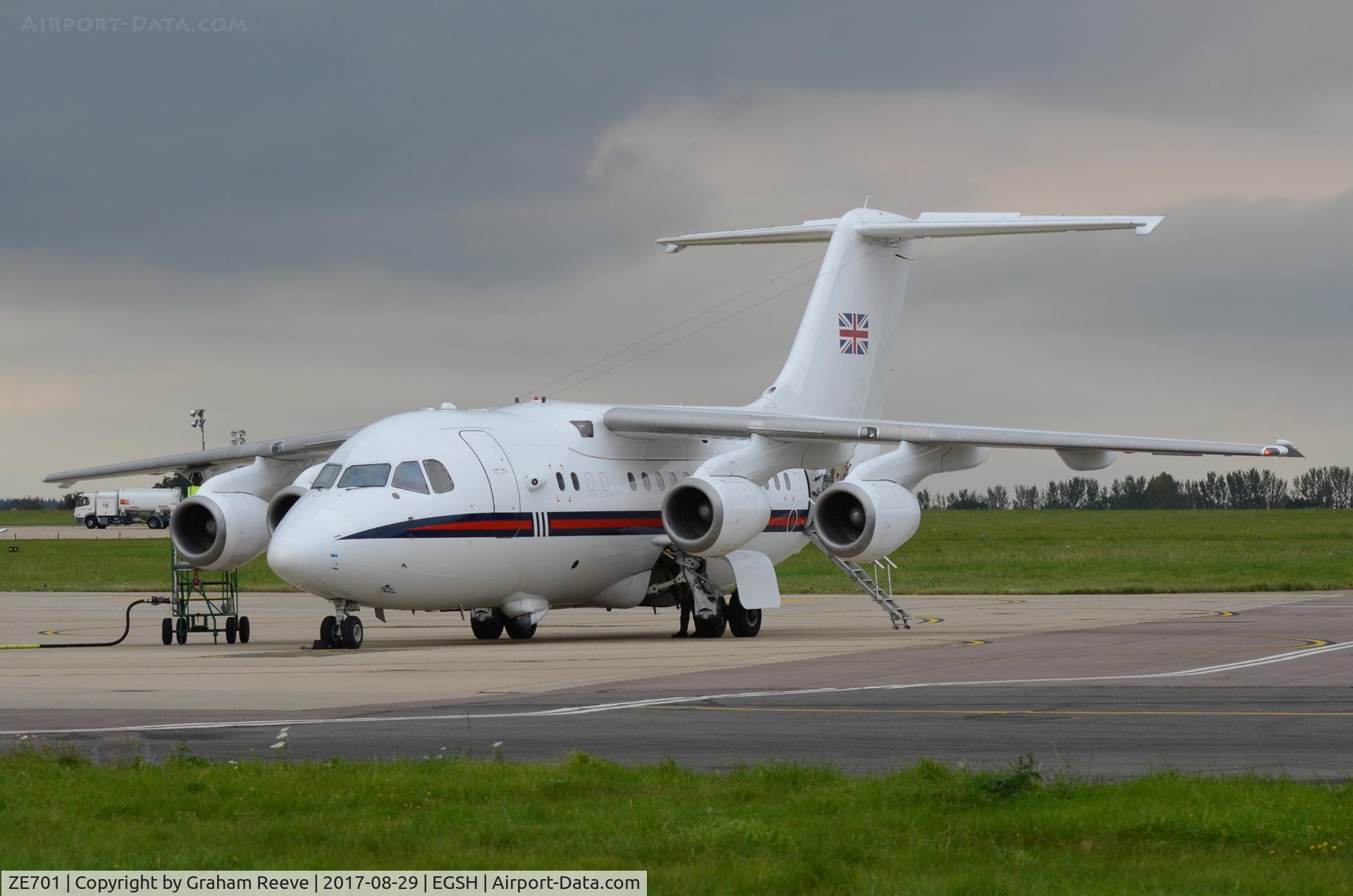 ZE701, 1985 British Aerospace BAe.146 CC.2 C/N E1029, Being re-fuelled at Norwich.