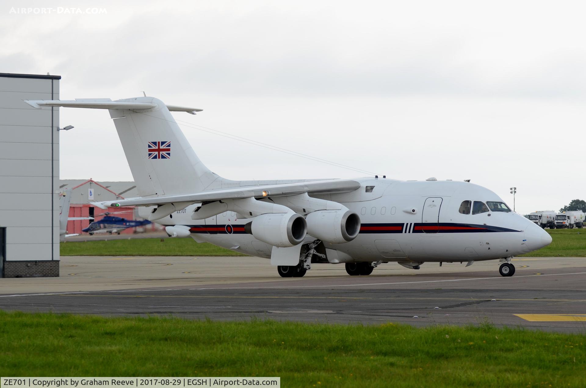 ZE701, 1985 British Aerospace BAe.146 CC.2 C/N E1029, Departing from Norwich.