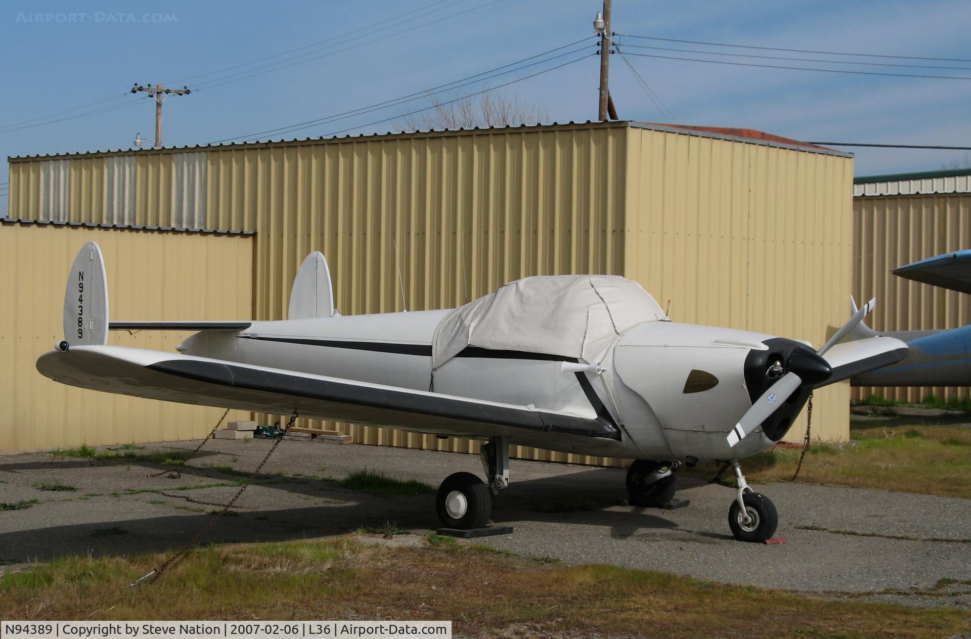 N94389, 1946 Erco 415C Ercoupe C/N 1612, Locally-based 1946 Ercoupe 415-C under cover @ Rio Linda Airport, CA (to N415TB with new owner in La Verne, CA 2010-06-21)