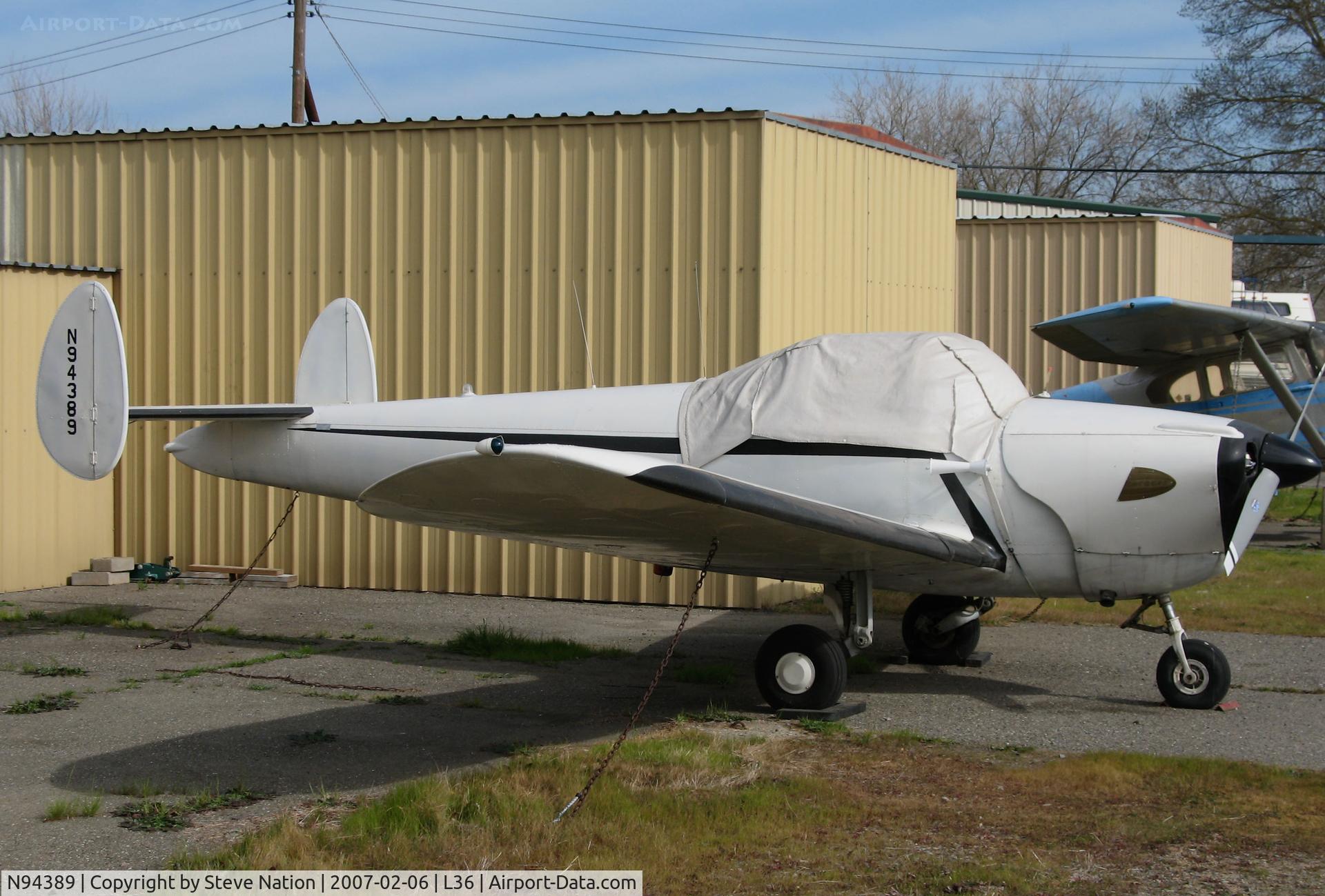 N94389, 1946 Erco 415C Ercoupe C/N 1612, Locally-based 1946 Ercoupe 415-C under cover @ Rio Linda Airport, CA (to N415TB with new owner in La Verne, CA 2010-06-21)
