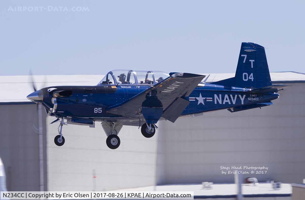 N234CC, 1983 Beech T-34C-1 Turbo Mentor C/N GM-85, Beech T-34 Mentor landing at KPAE.