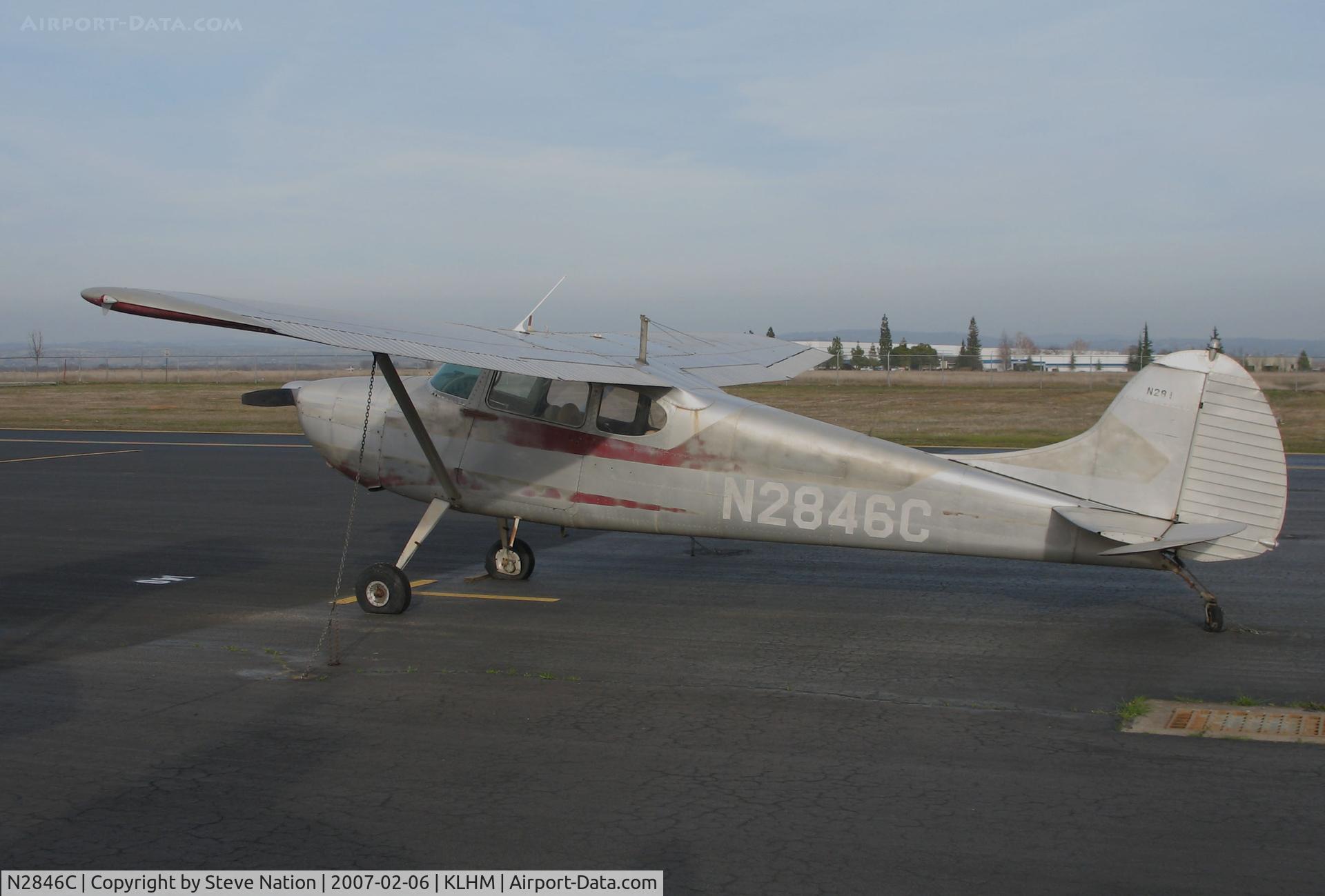 N2846C, 1954 Cessna 170B C/N 26389, Locally-based 1950 Cessna 170B looking a little scruffy @ Lincoln Regional Airport (Karl Harder Field), CA