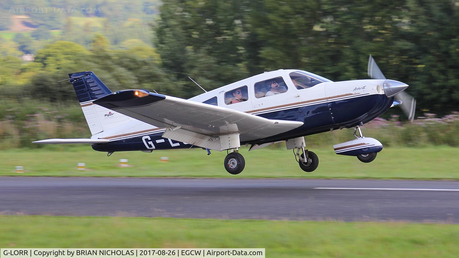 G-LORR, 1996 Piper PA-28-181 Cherokee Archer III C/N 2843037, LORR departing EGCW.