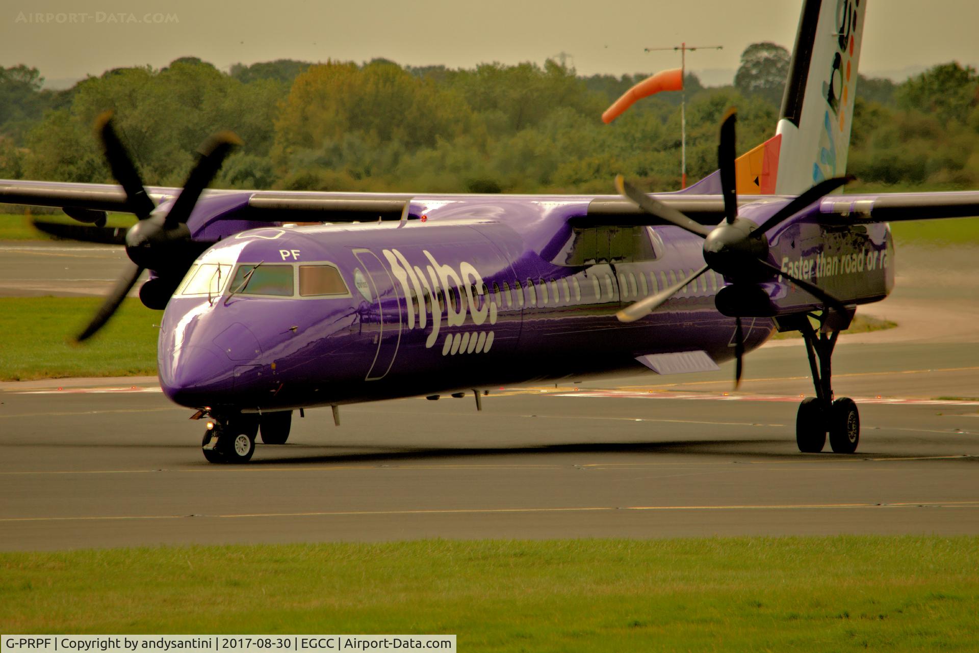 G-PRPF, 2008 Bombardier DHC-8-402 Dash 8 C/N 4195, just left runway 23R now heading to its stand/gate.