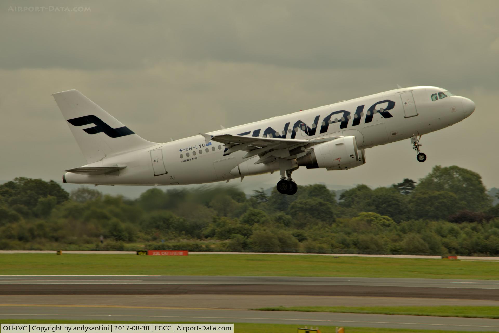 OH-LVC, 2000 Airbus A319-112 C/N 1309, just taken off from egcc uk