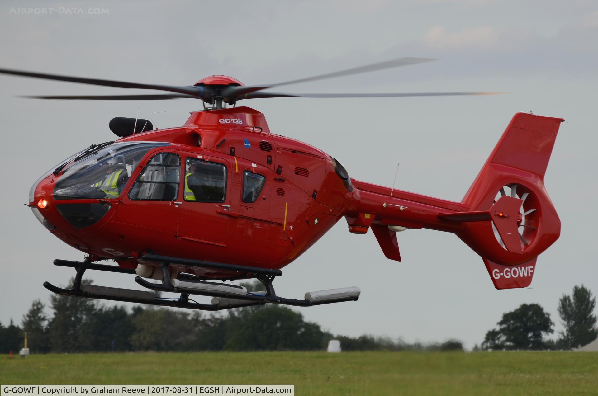G-GOWF, 2009 Eurocopter EC-135T-2+ C/N 0785, Landing at Norwich.