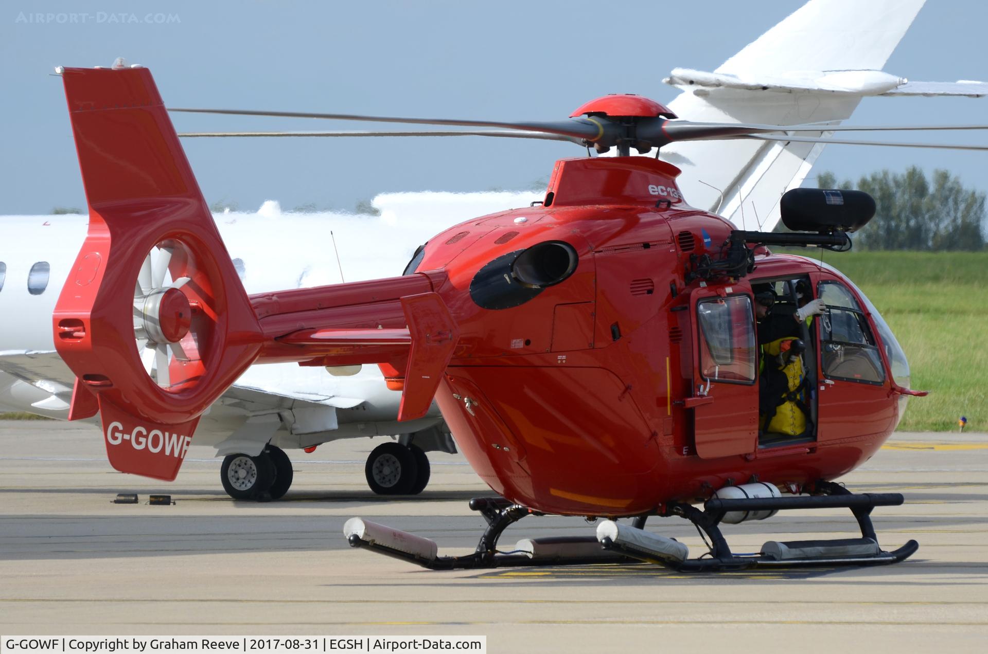 G-GOWF, 2009 Eurocopter EC-135T-2+ C/N 0785, Getting ready to depart from Norwich.