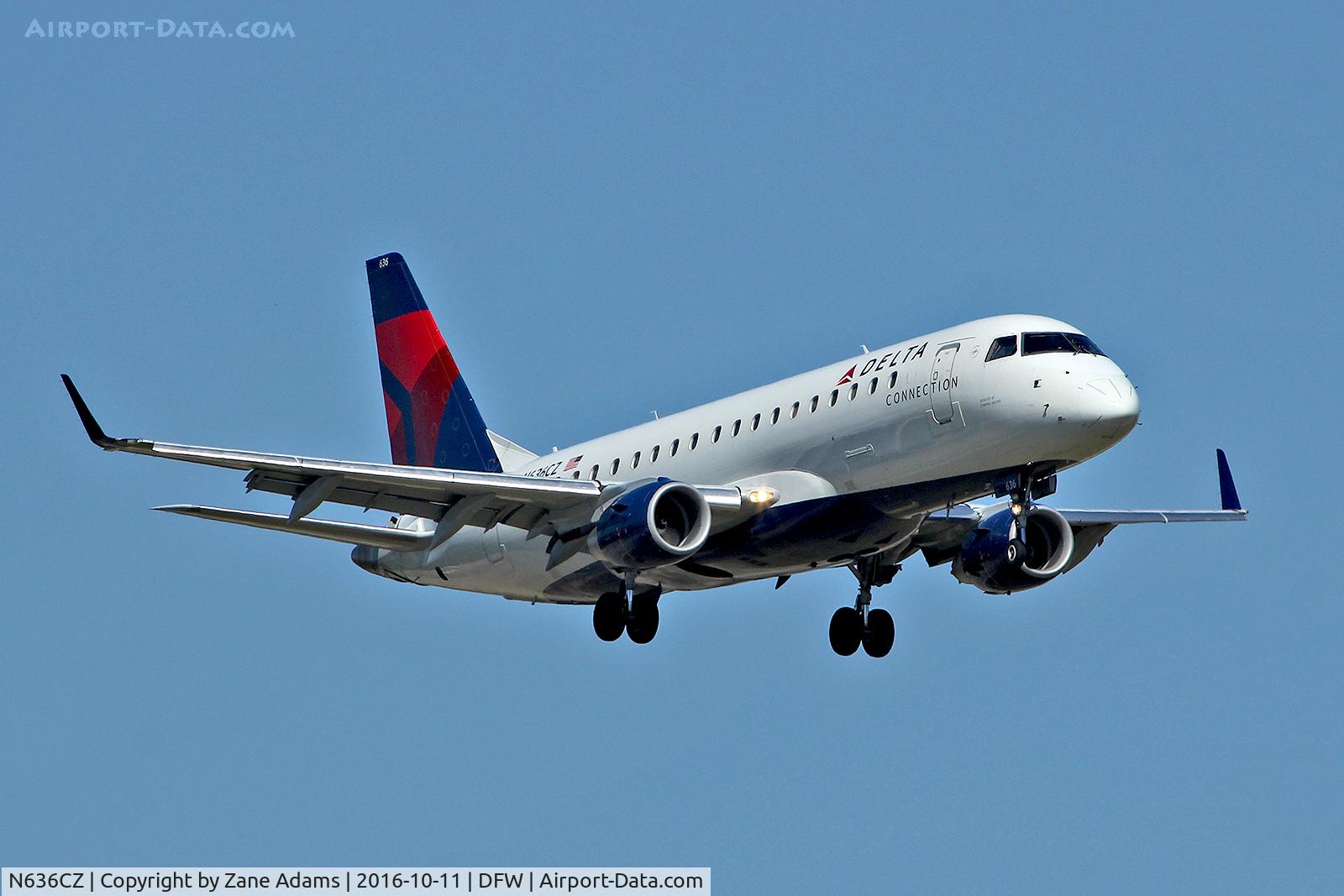N636CZ, 2008 Embraer 175LR (ERJ-170-200LR) C/N 17000253, Arriving at DFW Airport