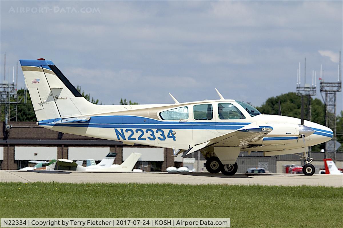 N22334, 1977 Beech E-55 Baron C/N TE-1111, At 2017 EAA AirVenture at Oshkosh