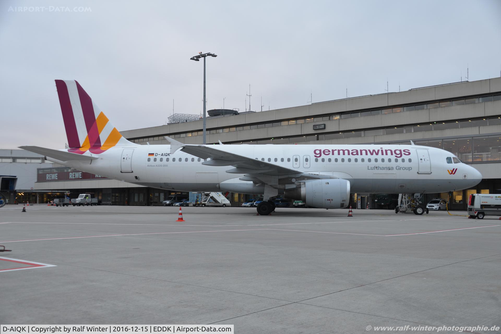 D-AIQK, 1991 Airbus A320-211 C/N 0218, Airbus A320-211 - 4U GWI Germanwings ex Lufthansa 'Rostock' - 218 - D-AIQK - 15.12.2016 - CGN