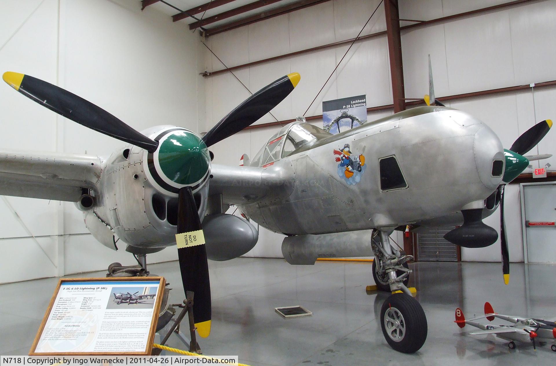 N718, 1944 Lockheed P-38L C/N 8187, Lockheed P-38L (F-5G) Lightning at the Yanks Air Museum, Chino CA