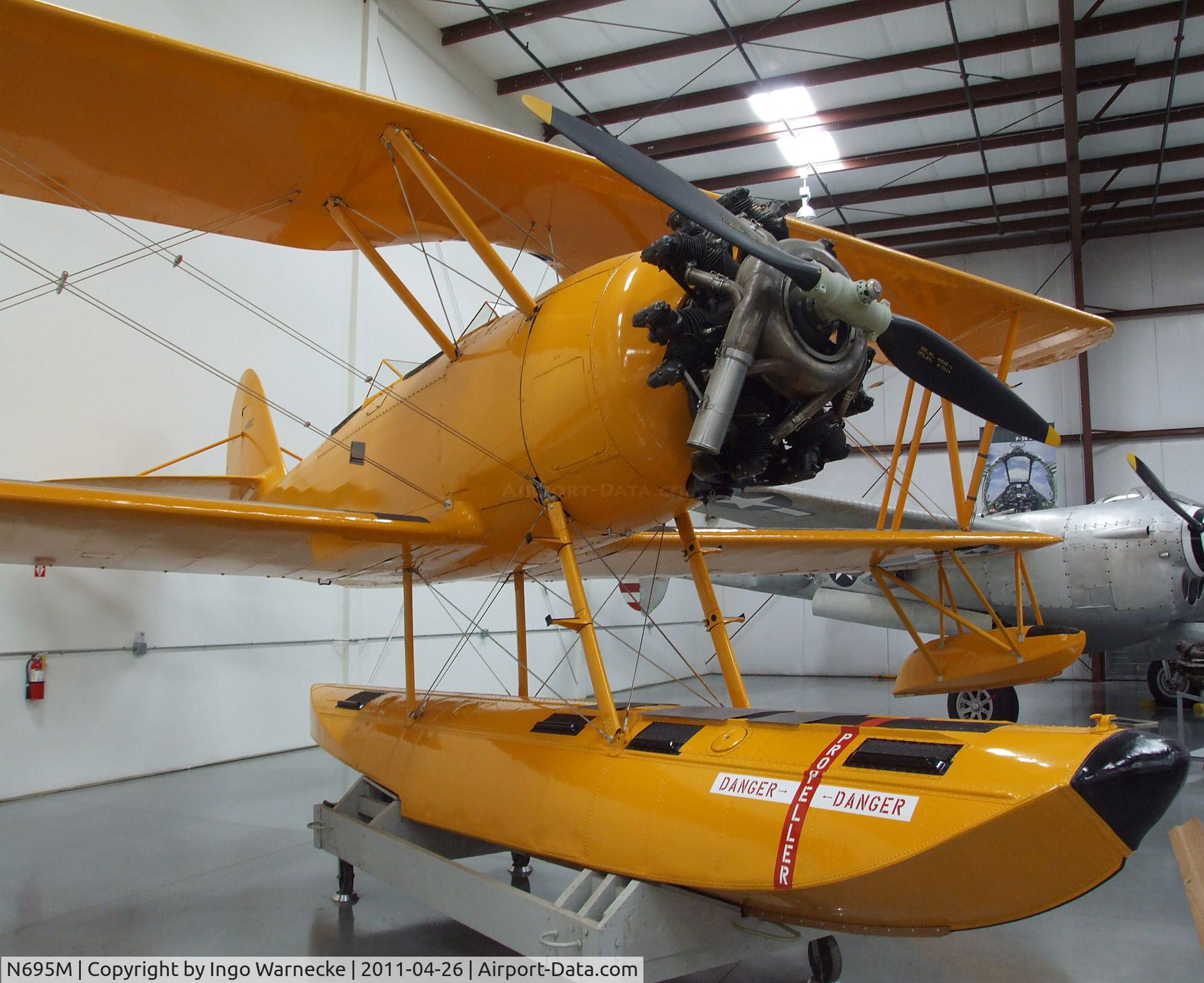 N695M, 1943 Naval Aircraft Factory N3N-3 C/N 4480, Naval Aircraft Factory N3N-3 on float at the Yanks Air Museum, Chino CA