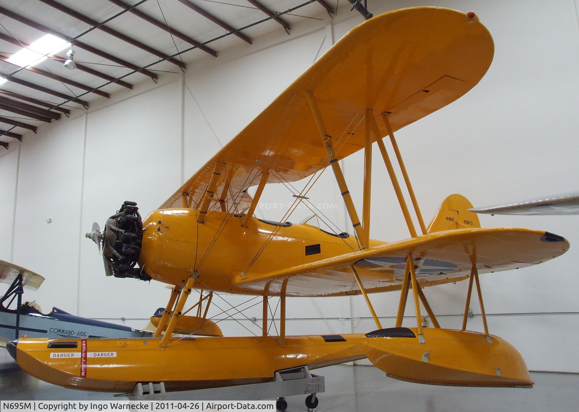 N695M, 1943 Naval Aircraft Factory N3N-3 C/N 4480, Naval Aircraft Factory N3N-3 on float at the Yanks Air Museum, Chino CA