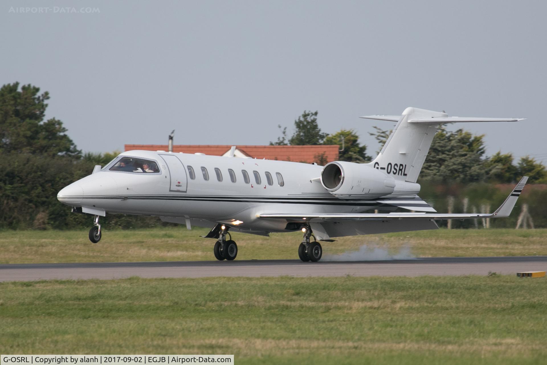 G-OSRL, 2009 Learjet 45 C/N 45-391, Touching down in Guernsey
