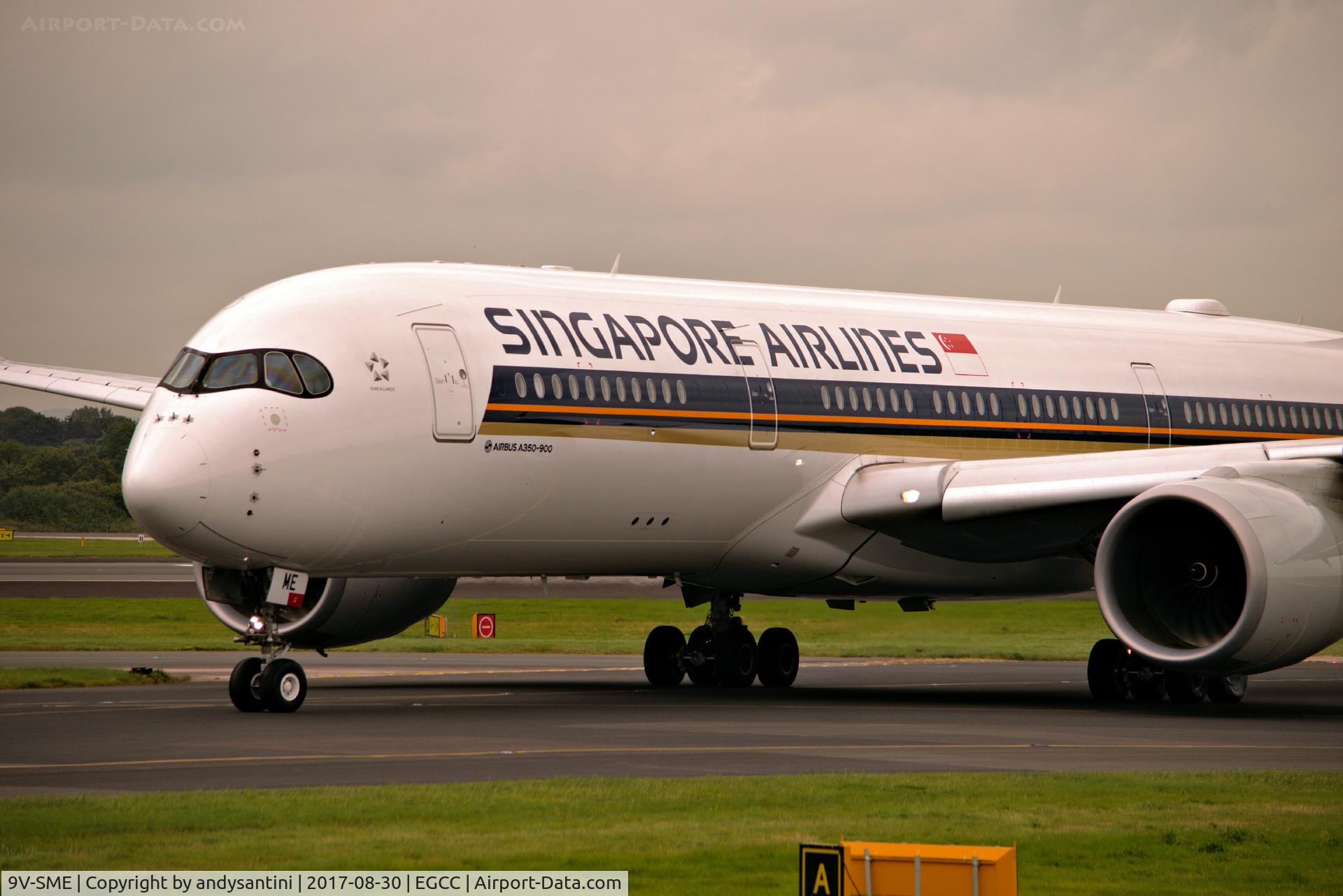 9V-SME, 2016 Airbus A350-941 C/N 041, taxing round to its gate/stand @ egcc.