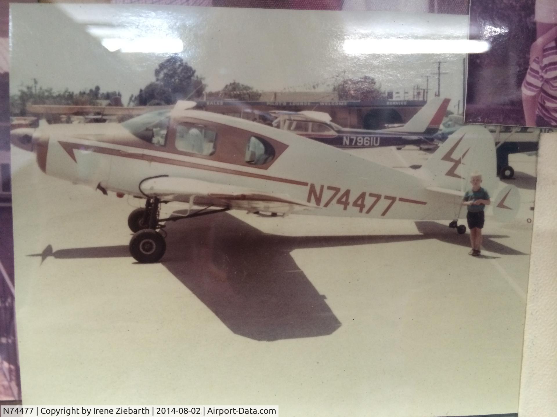 N74477, 1948 Bellanca 14-13-2 Cruisair Senior C/N 1590, We owned the plane for about 1 year.  She was based at Visalia Airport, California where I did my flight training. I was unable to license in her because I couldn't get the landing gear up.  Today I would go to a gym and develop my right arm.