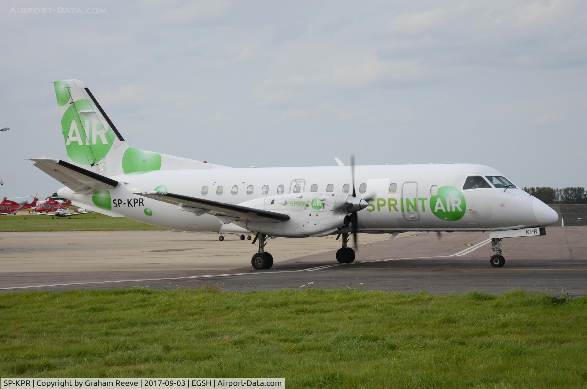 SP-KPR, 1988 Saab 340A(QC) C/N 340A-139, Departing from Norwich.