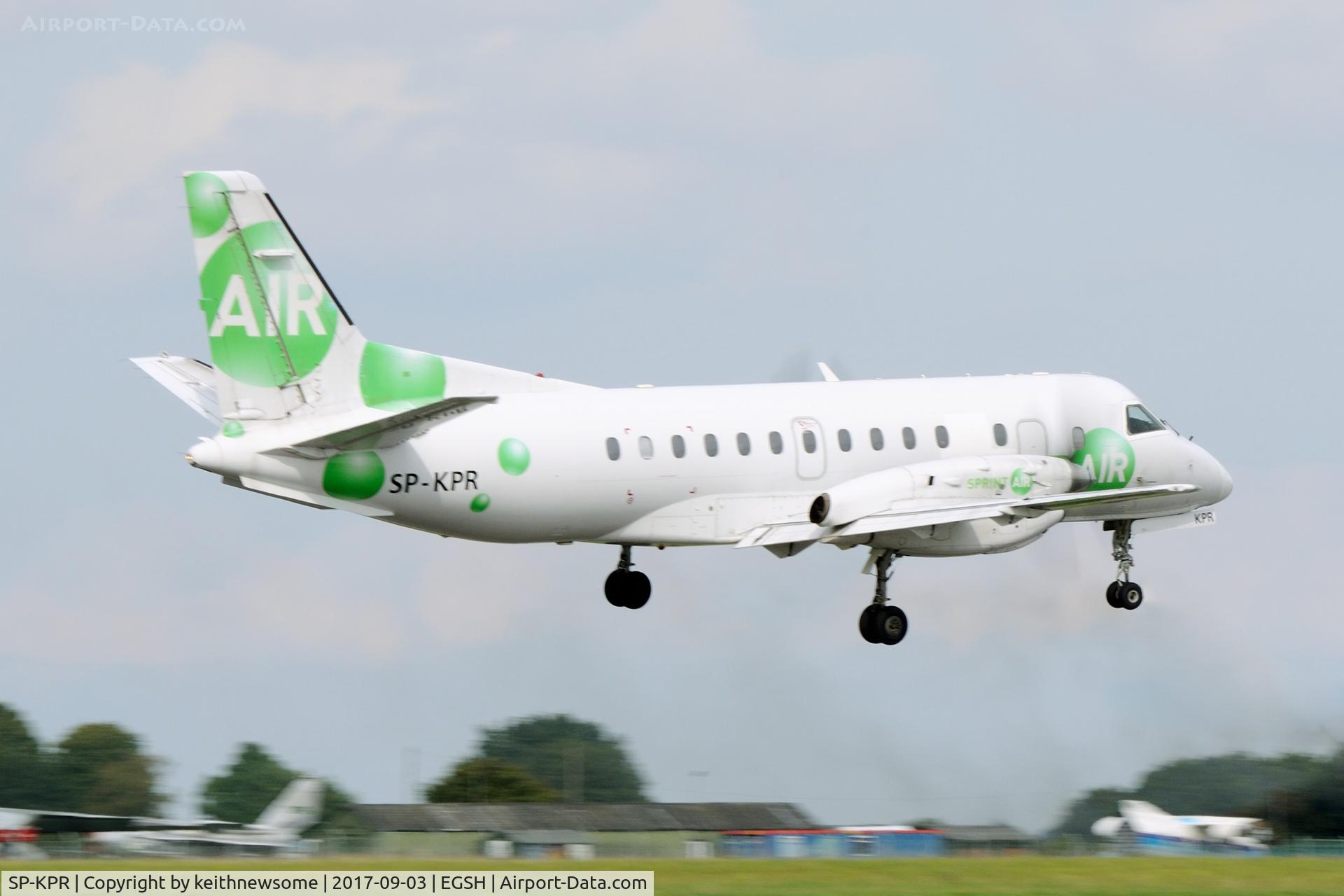 SP-KPR, 1988 Saab 340A(QC) C/N 340A-139, Arriving at Norwich from Jersey.