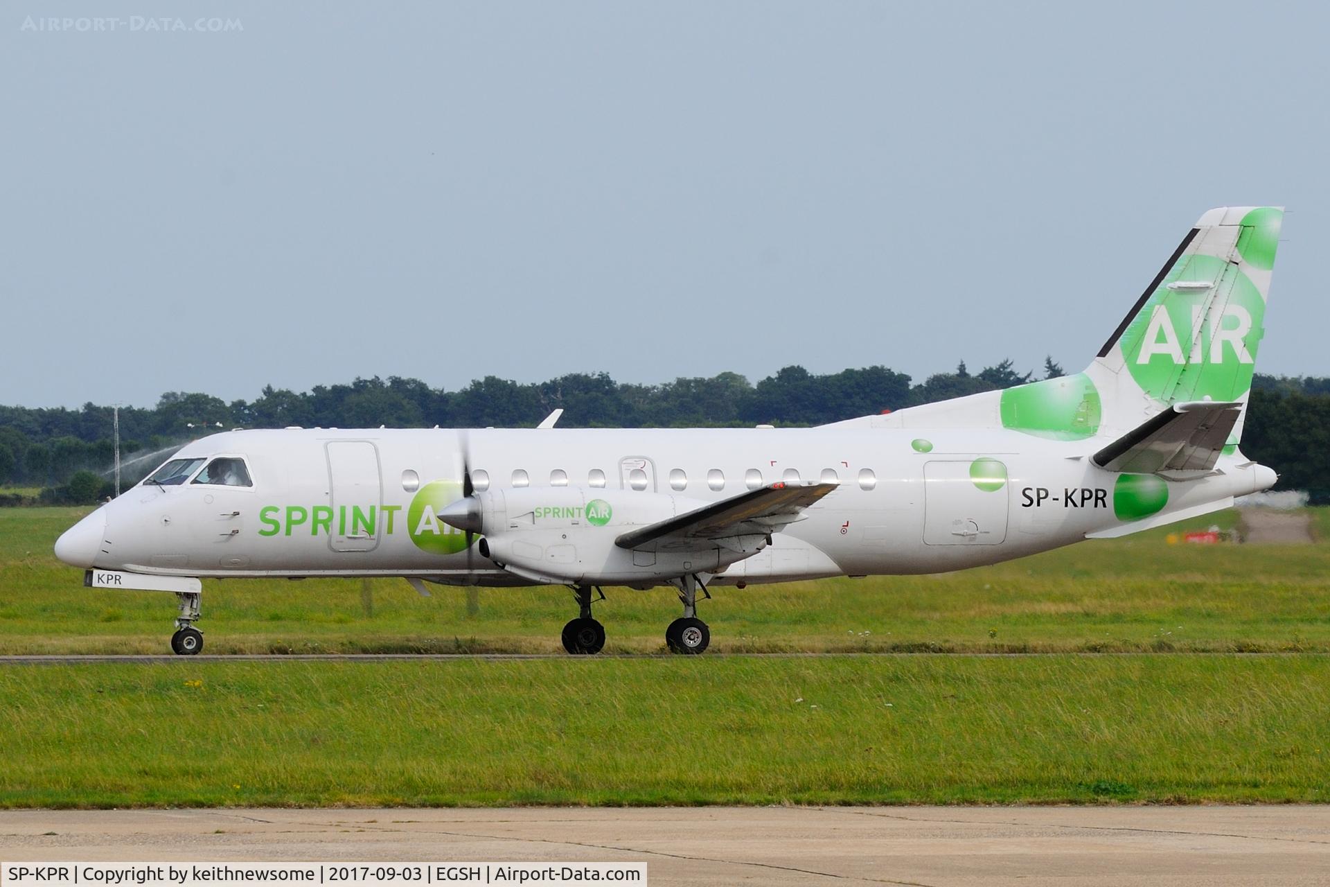 SP-KPR, 1988 Saab 340A(QC) C/N 340A-139, Leaving Norwich for Deauville.