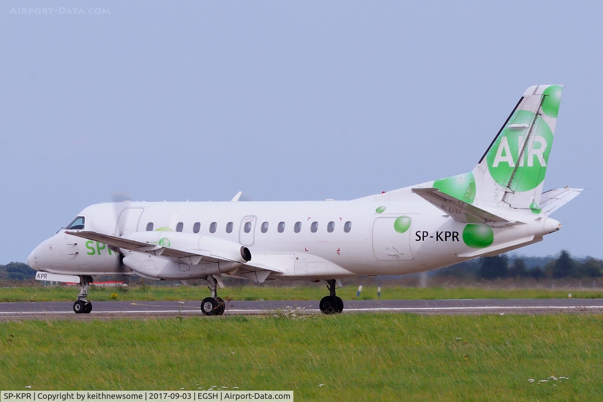SP-KPR, 1988 Saab 340A(QC) C/N 340A-139, Leaving Norwich for Deauville.