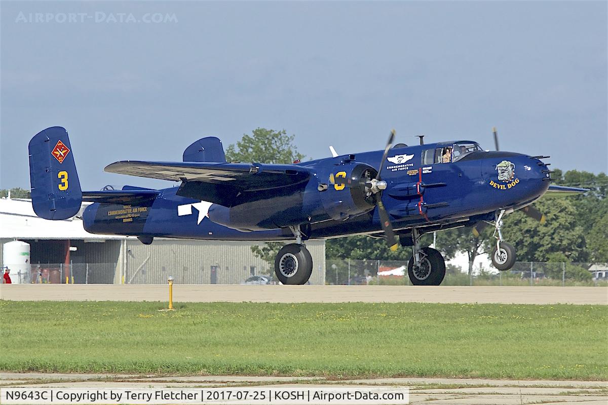 N9643C, 1944 North American B-25J Mitchell Mitchell C/N 108-47512, at 2017 AirVenture at Oshkosh