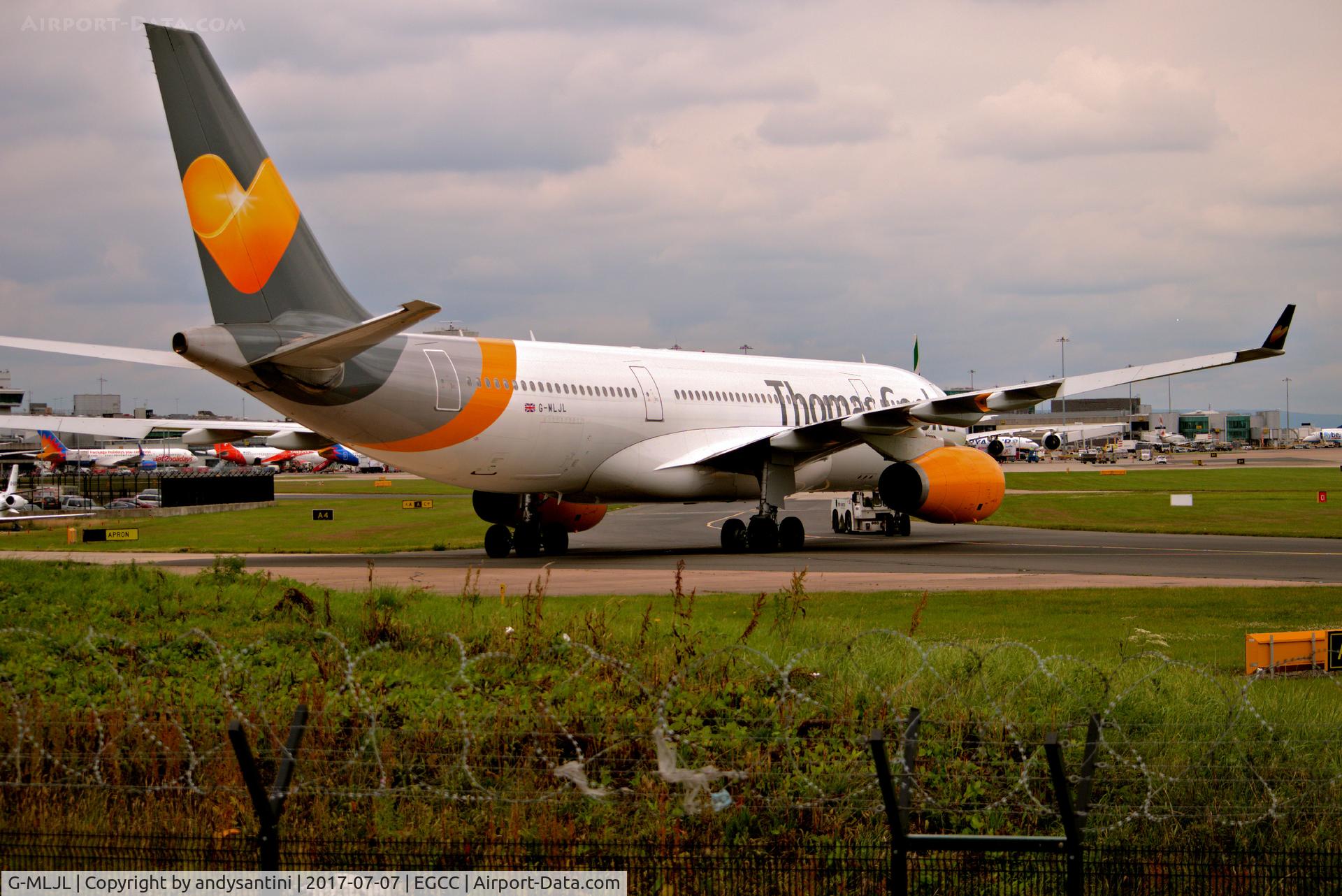 G-MLJL, 1999 Airbus A330-243 C/N 254, being pulled by an tug after an engines test/run @ egcc