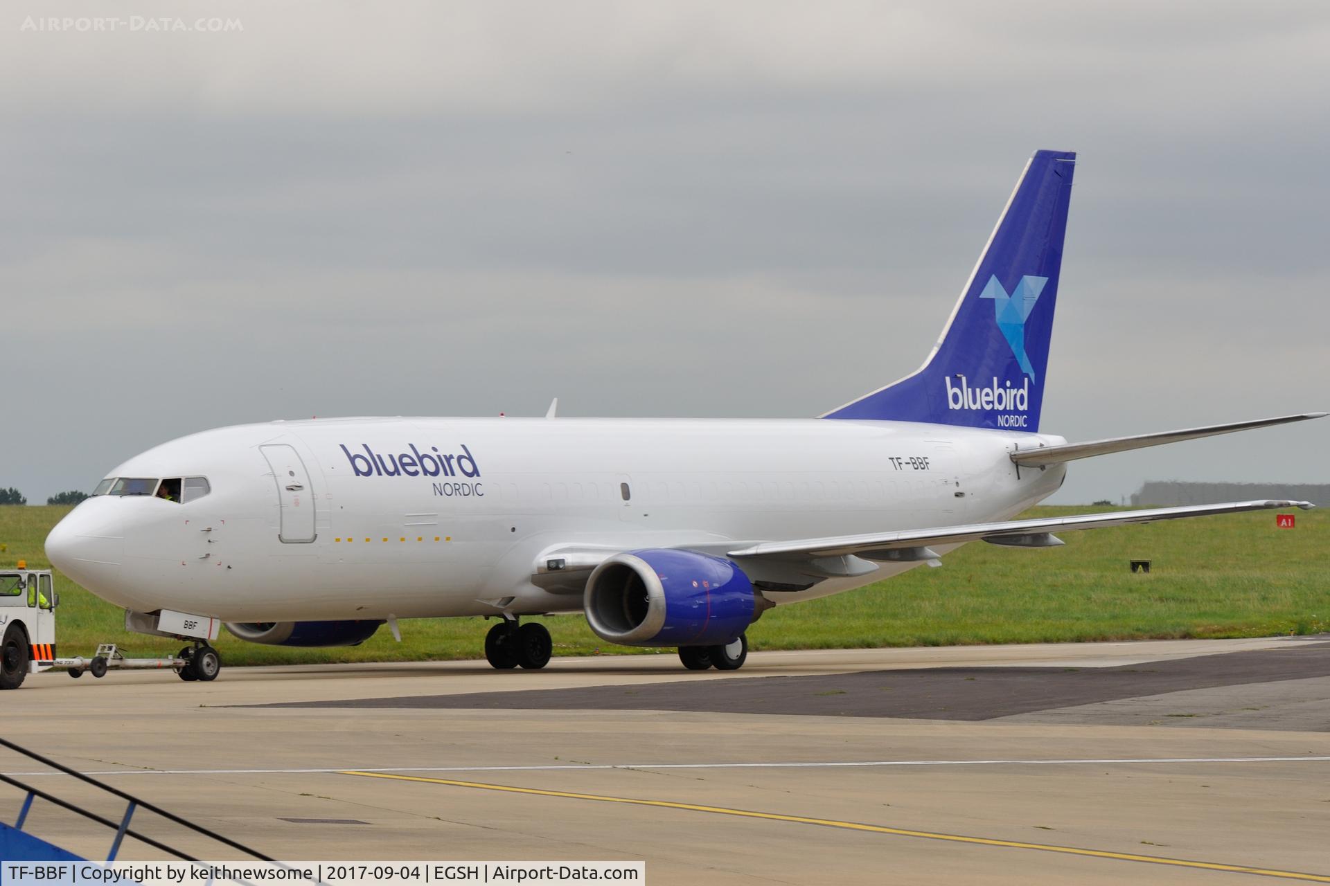 TF-BBF, 1992 Boeing 737-36E(SF) C/N 25264, Towed from spray shop with new colour scheme.