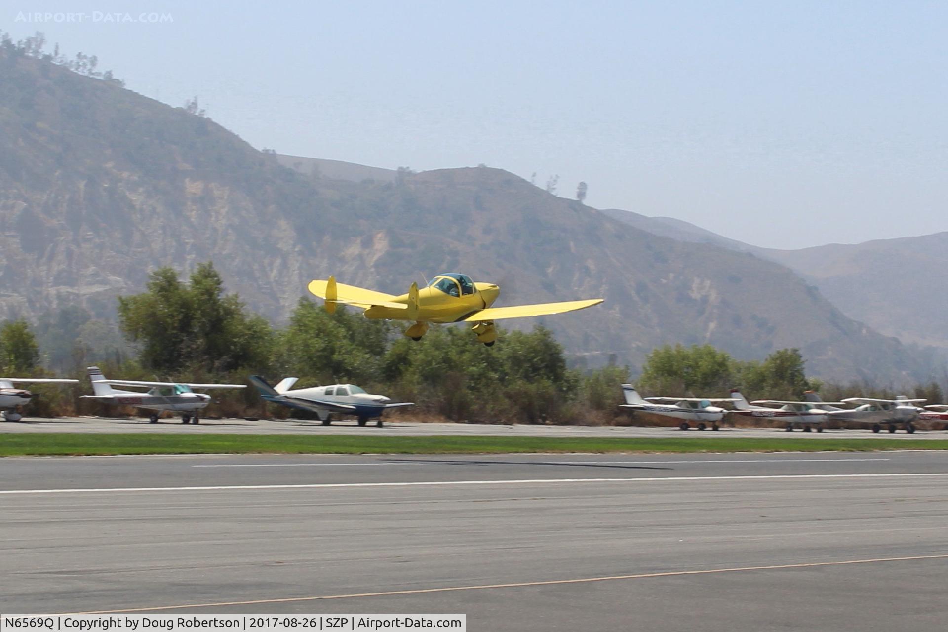 N6569Q, 1965 Alon A2 Aircoupe C/N A-69, 1965 Alon A2  AIRCOUPE, Continental C90 90 Hp, takeoff climb Rwy 22