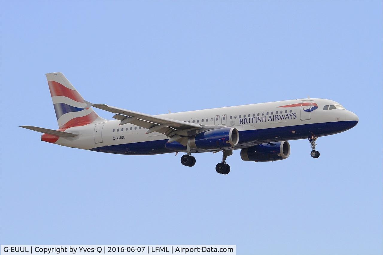 G-EUUL, 2002 Airbus A320-232 C/N 1708, Airbus A320-232, Short approach Rwy 31R, Marseille-Provence Airport (LFML-MRS)