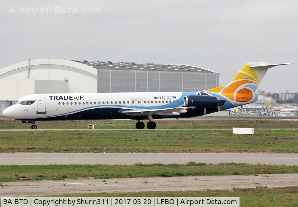 9A-BTD, 1992 Fokker 100 (F-28-0100) C/N 11407, Taxiing holding point rwy 32R for departure...