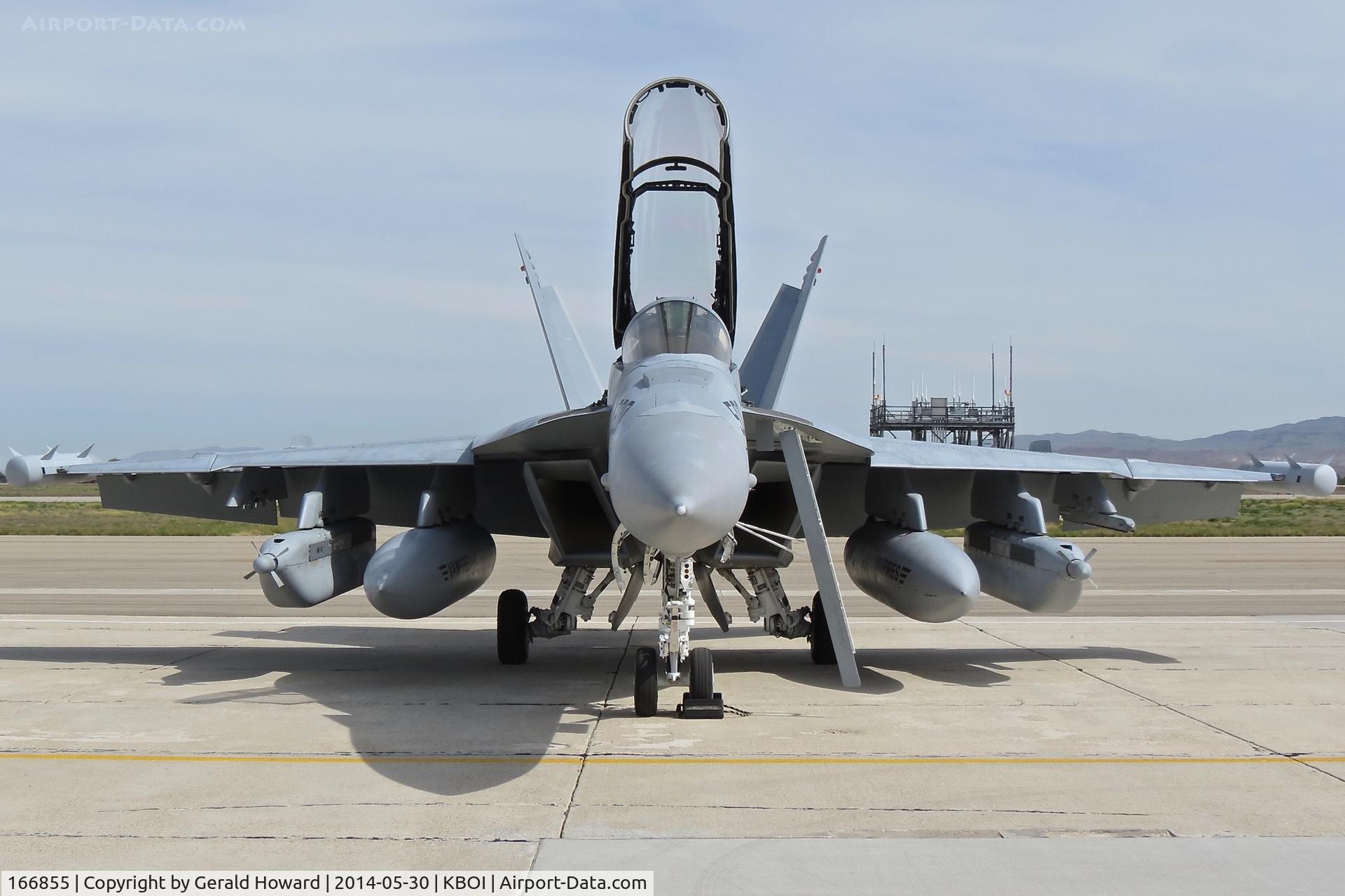 166855, Boeing EA-18G Growler C/N G-1, Parked on south GA ramp. VX-9 
