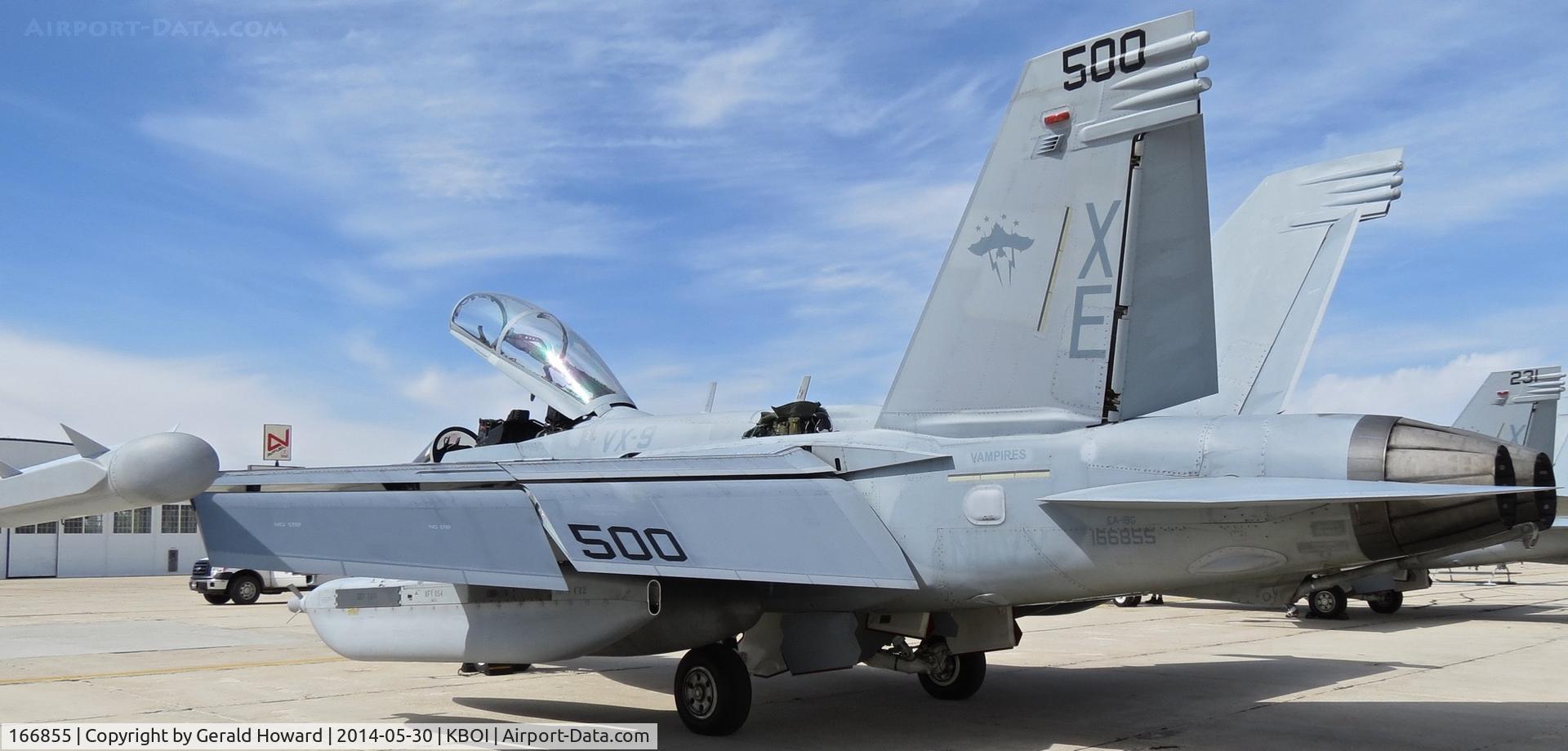166855, Boeing EA-18G Growler C/N G-1, Parked on south GA ramp. VX-9 