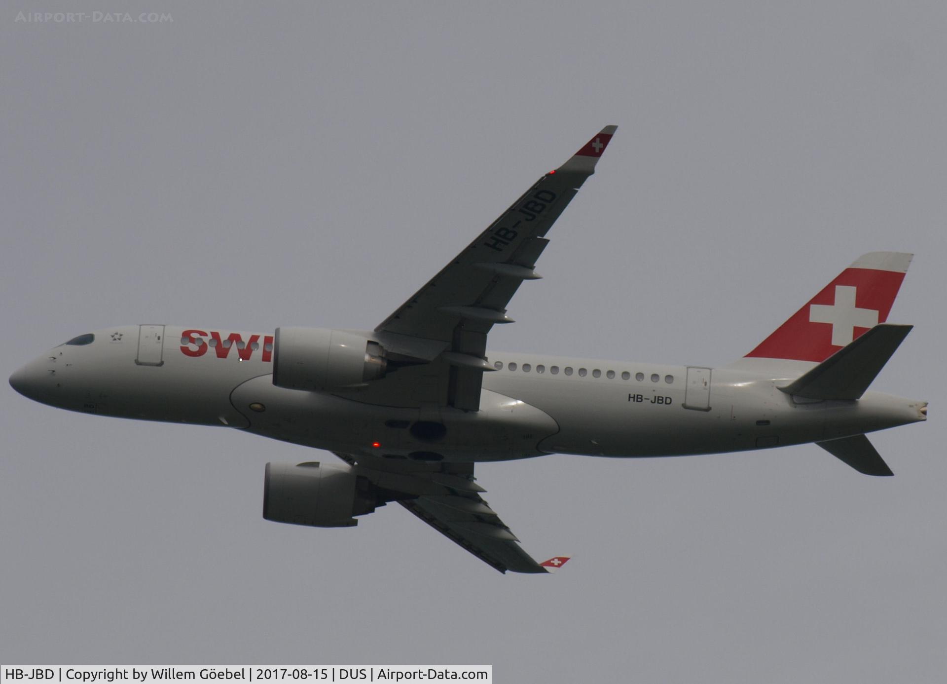 HB-JBD, 2016 Bombardier CSeries CS100 (BD-500-1A10) C/N 50013, Take off from Dusseldorf Airport