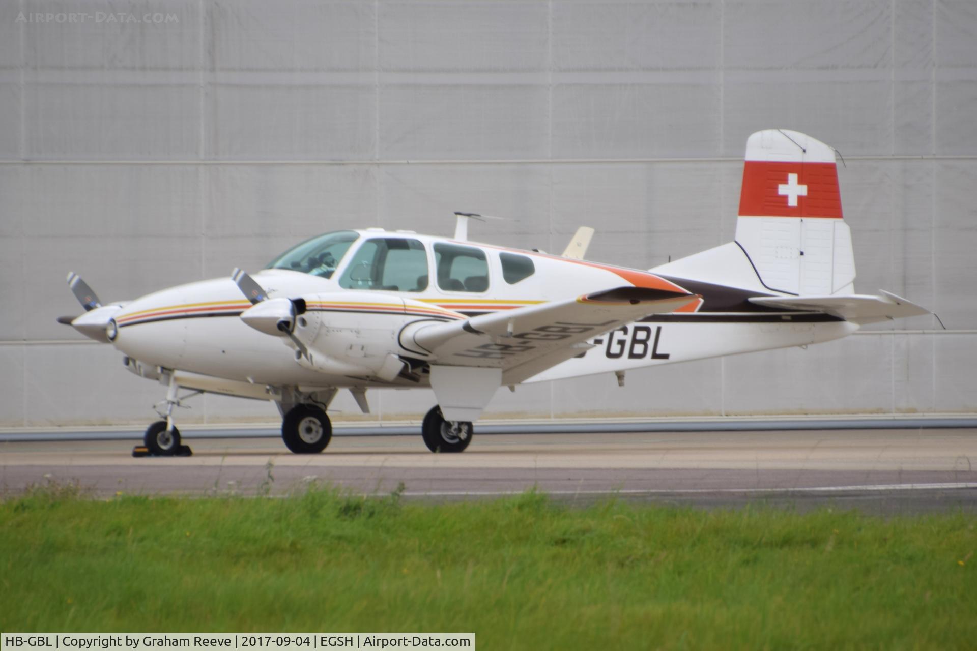 HB-GBL, 1959 Beech 95 Travel Air C/N TD-222, Parked at Norwich.