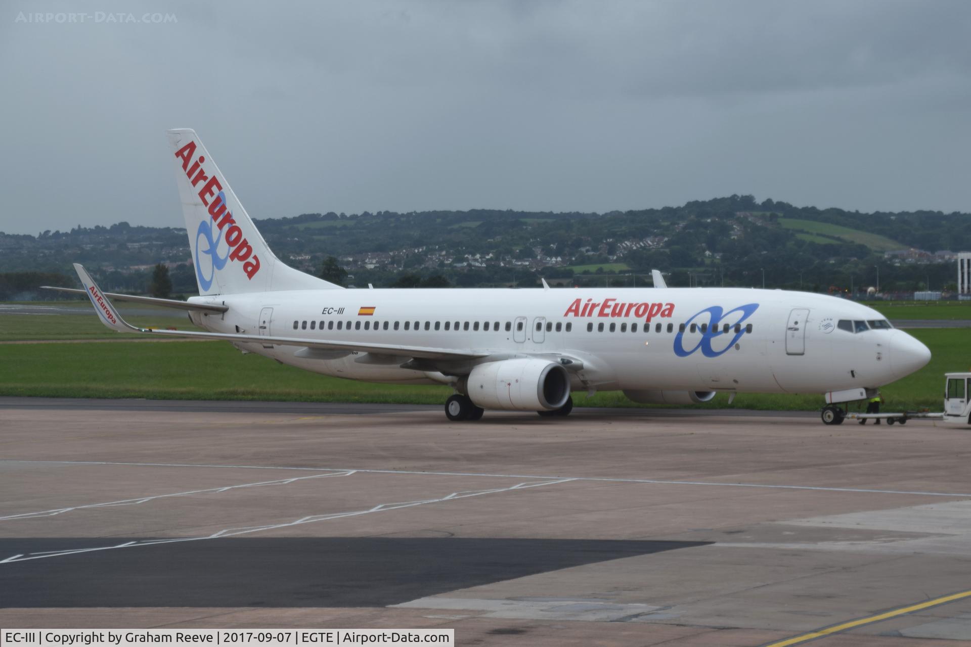 EC-III, 2002 Boeing 737-86Q C/N 30284, About to depart from Exeter.