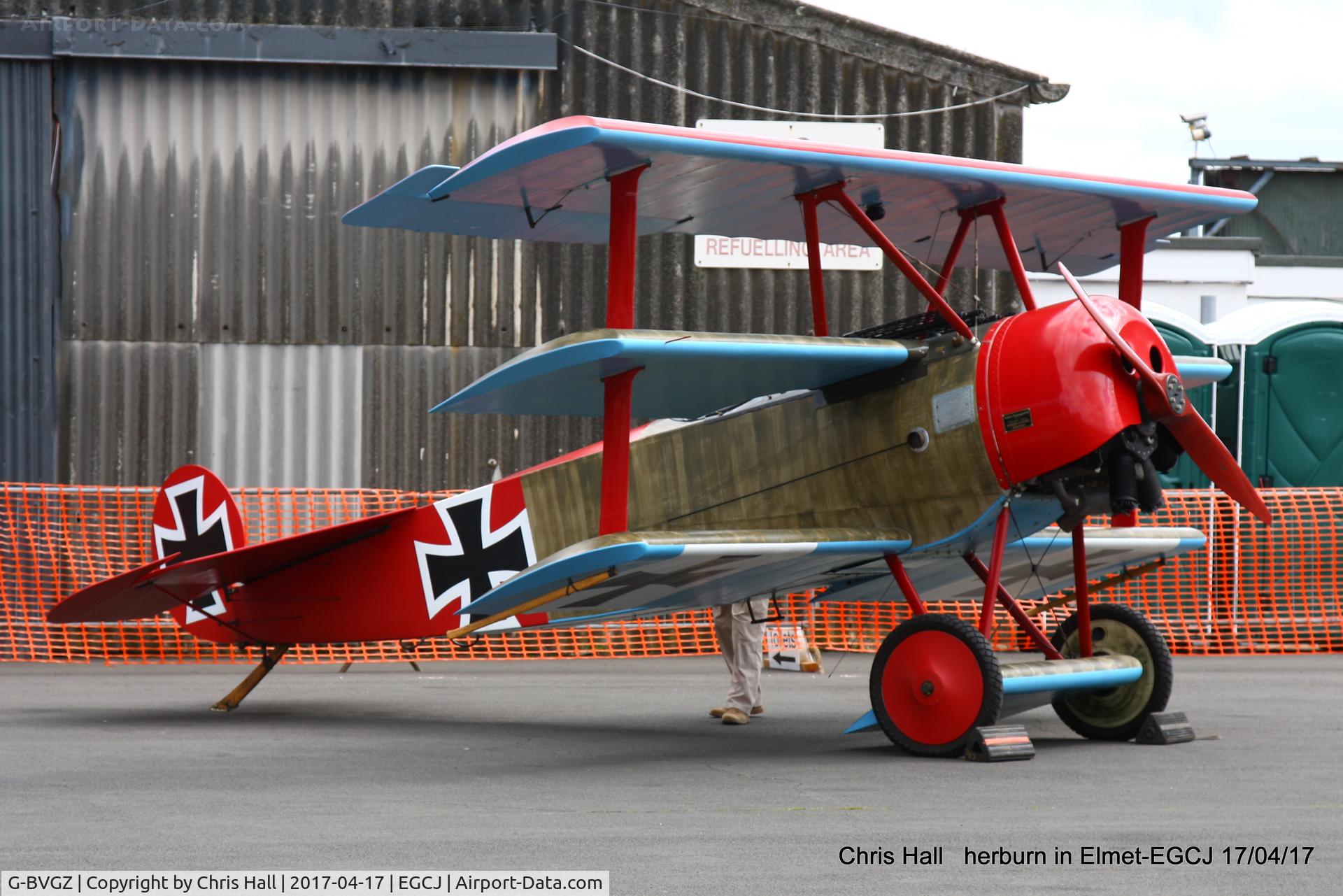 G-BVGZ, 1994 Fokker Dr.1 Triplane Replica C/N PFA 238-12654, at Sherburn in Elmet